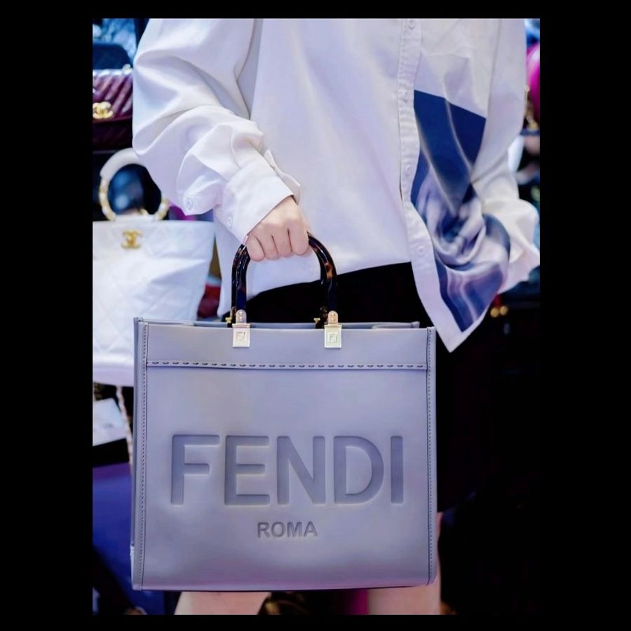 芬迪/Fendi 中號托特手提斜挎包 大象灰 牛皮-0