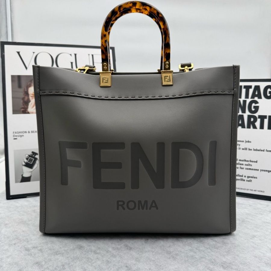 芬迪/Fendi 中號托特手提斜挎包 大象灰 牛皮-3