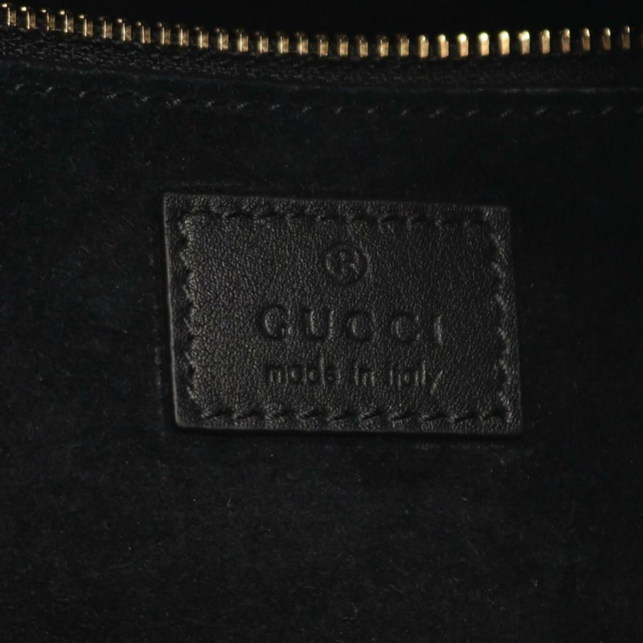 GUCCI GG 標誌中型單肩手提包 815217 黑色皮革 二手 女士-3