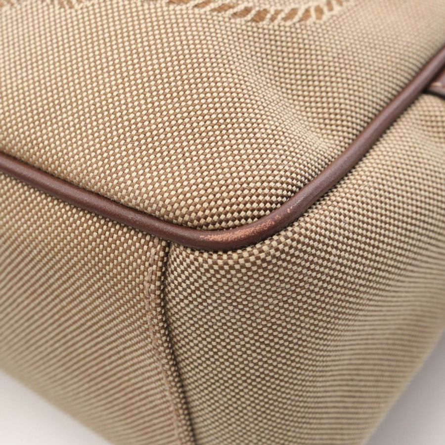 PRADA LOGO JACQUARD 斜背單肩包 帆布皮革 米色 棕色 二手 女士-5