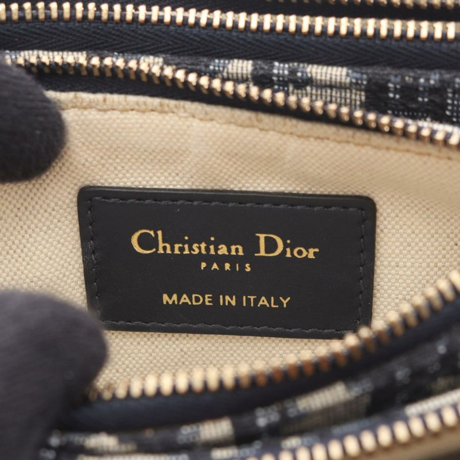Dior SADDLE 馬鞍形斜背包帆布皮革米色海軍藍二手-3