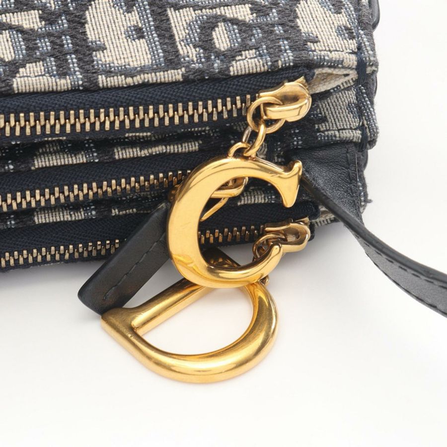 Dior SADDLE 馬鞍形斜背包帆布皮革米色海軍藍二手-4