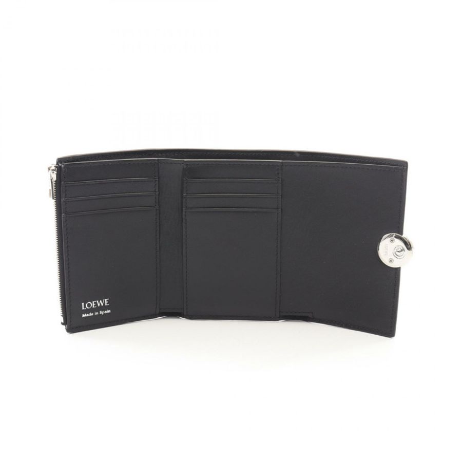 LOEWE Pebble 小號直式三折皮夾 CANBS33X031100 皮革 黑色 全新-2