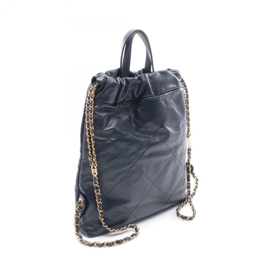 香奈兒 (CHANEL) Chanel 22 絎縫雙肩包 AS3859 皮革 海軍藍 二手 女款 金色五金-1
