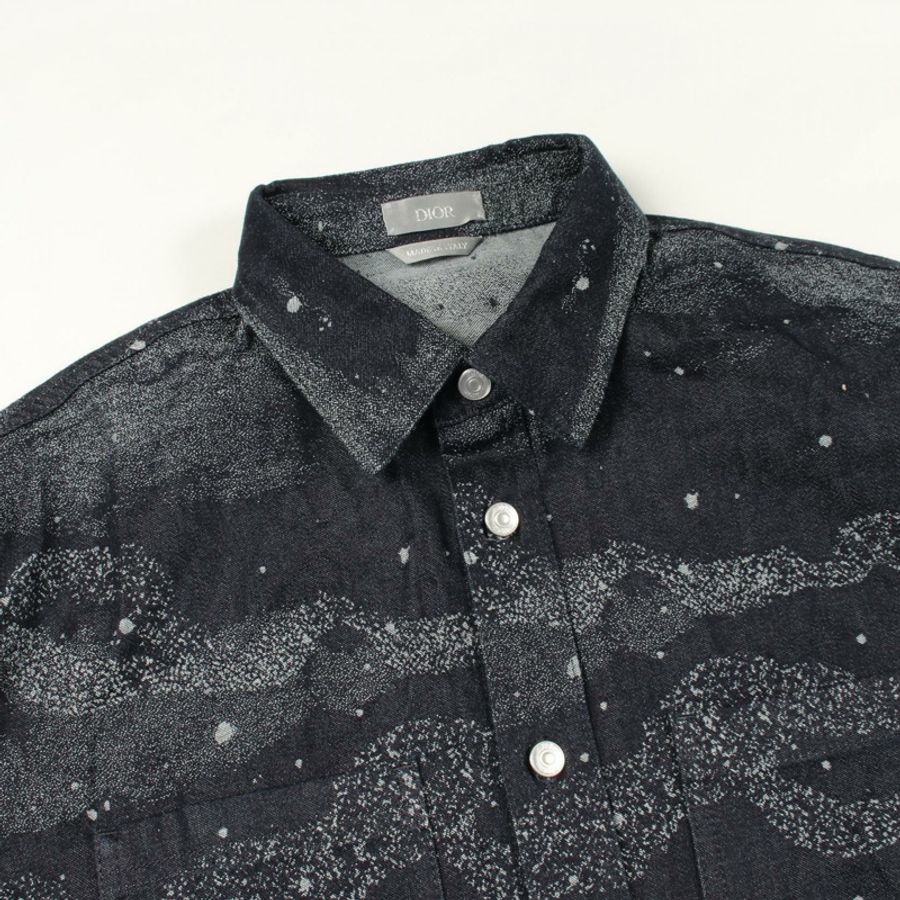 Christian Dior HOMME × Peter Doig 襯衫,純棉,海軍藍/灰色,#38,二手男款-4