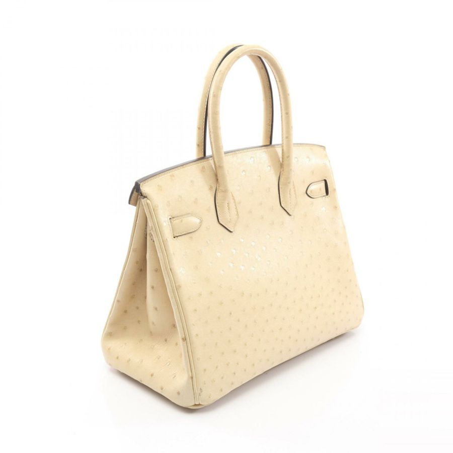 愛馬仕 Birkin 30 Parchemin 手提包,鴕鳥皮,米色,二手,女士-1