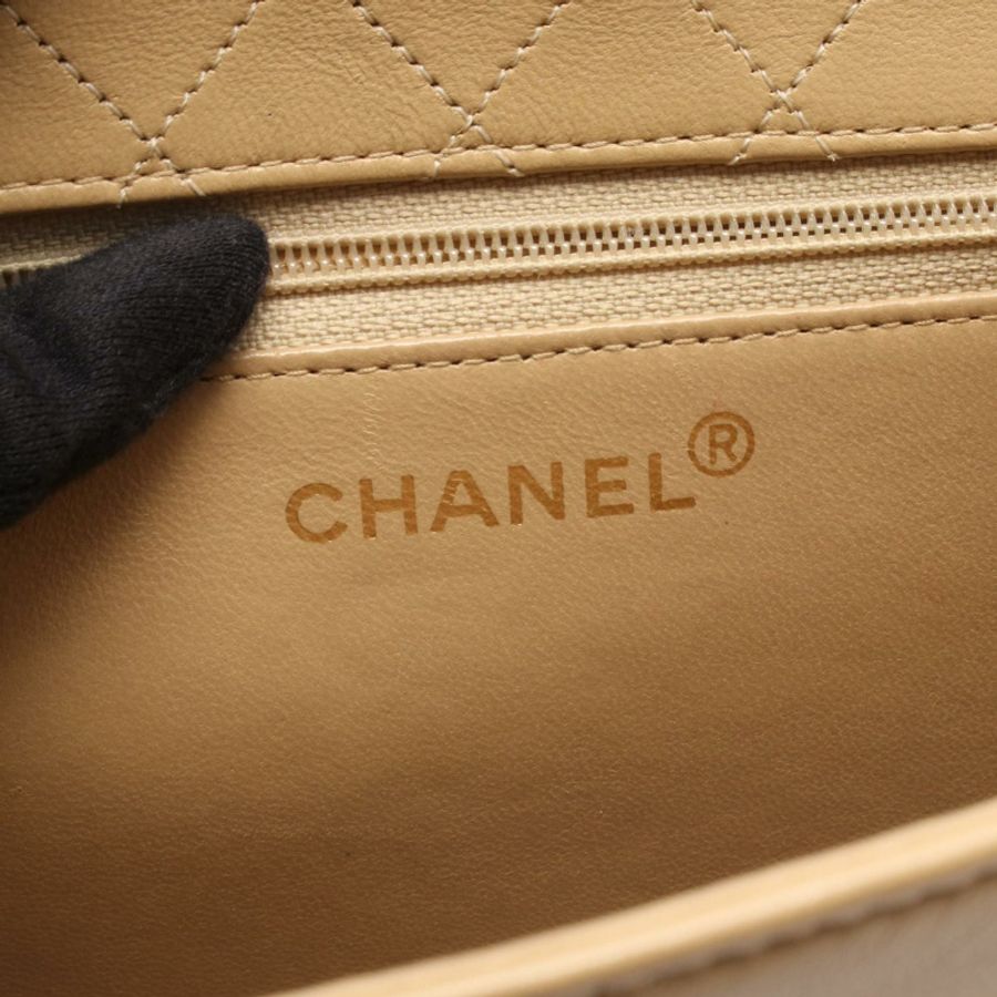 香奈兒 (CHANEL) 絎縫鏈條斜挎包,米色皮革,二手,女士,金色五金-3