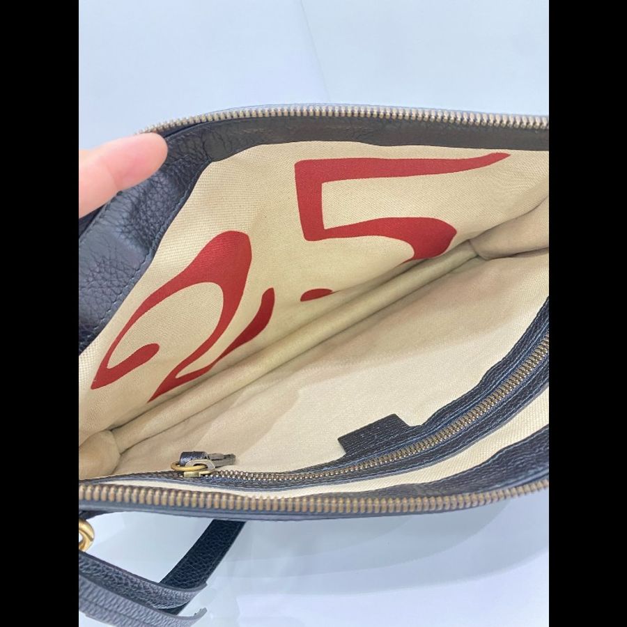 Gucci古馳蛇形印花牛皮單肩包,黑色,附帶肩帶-5