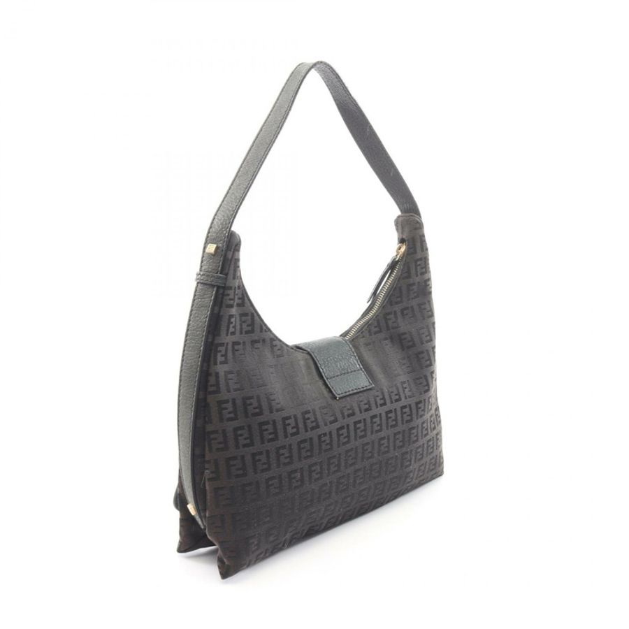 FENDI Zucchino 單肩包 PVC塗層帆布皮革 棕色 二手 女士-1
