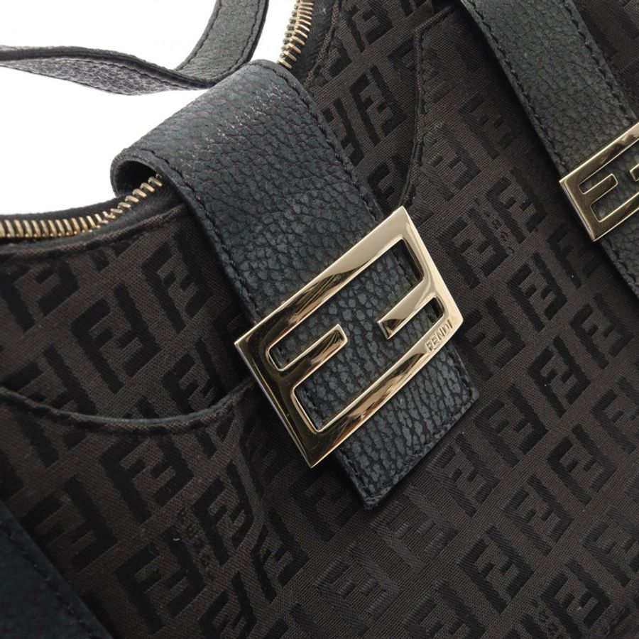 FENDI Zucchino 單肩包 PVC塗層帆布皮革 棕色 二手 女士-9