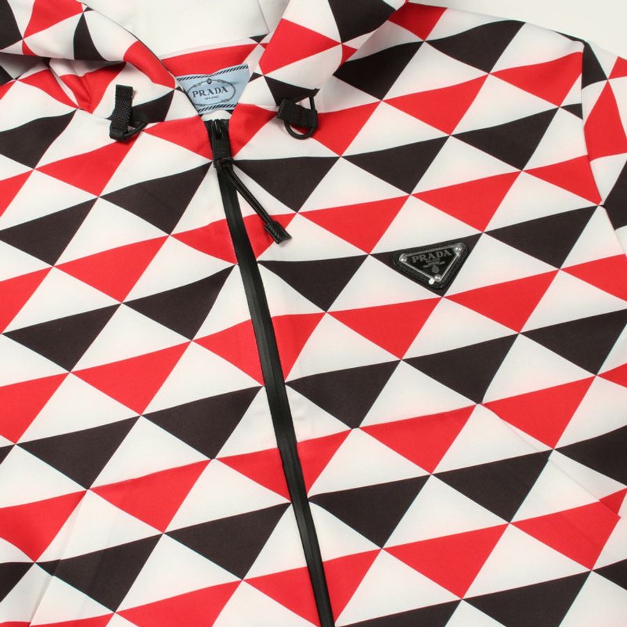 PRADA 三角形圖案拉鍊連帽衫 其他外套 138599 聚酯纖維/氨綸 白色 紅色 黑色 二手 女款-6