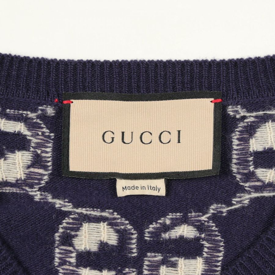 GUCCI GG 羊毛提花圓領針織衫 692900 羊毛 海軍藍 二手 M 碼-2