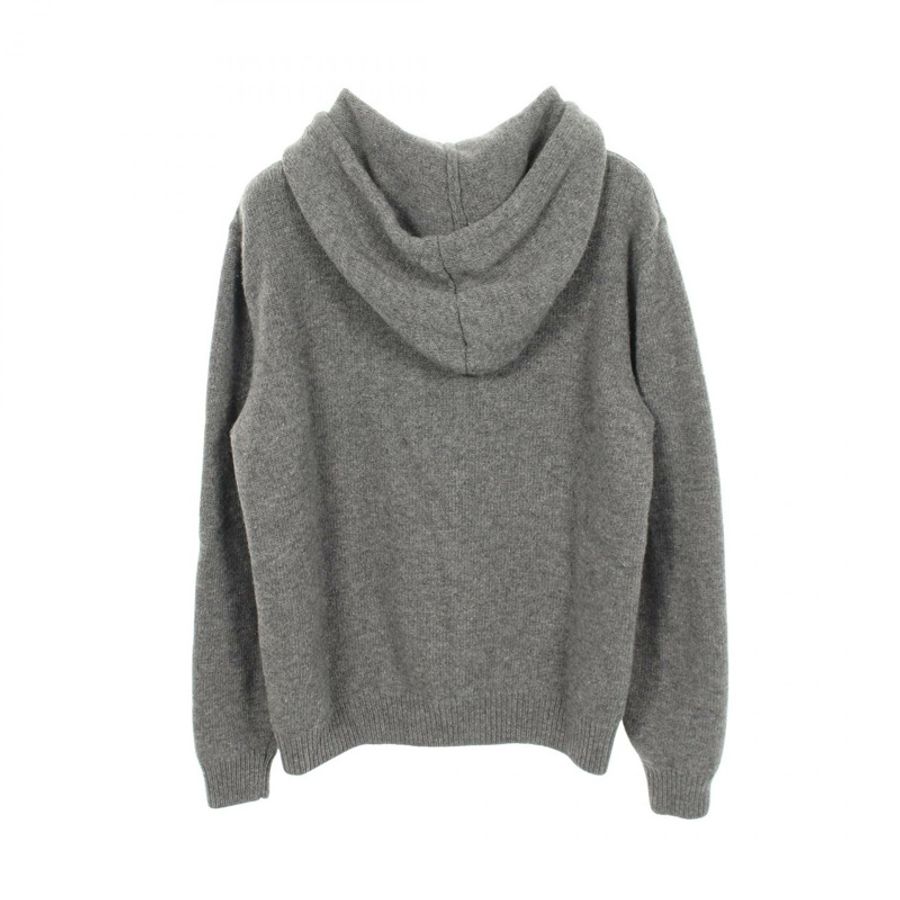 CELINE 女款 Logo 刺繡針織連帽衫 2A84Q227O 羊毛羊絨灰色 #L 二手-1
