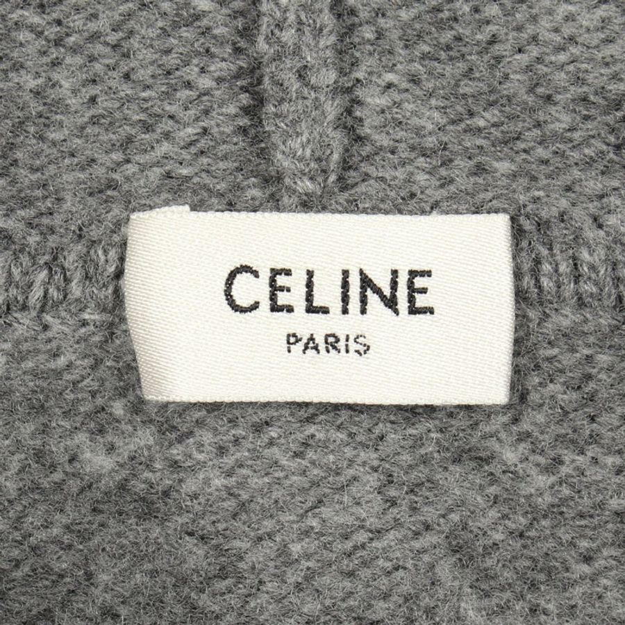 CELINE 女款 Logo 刺繡針織連帽衫 2A84Q227O 羊毛羊絨灰色 #L 二手-2