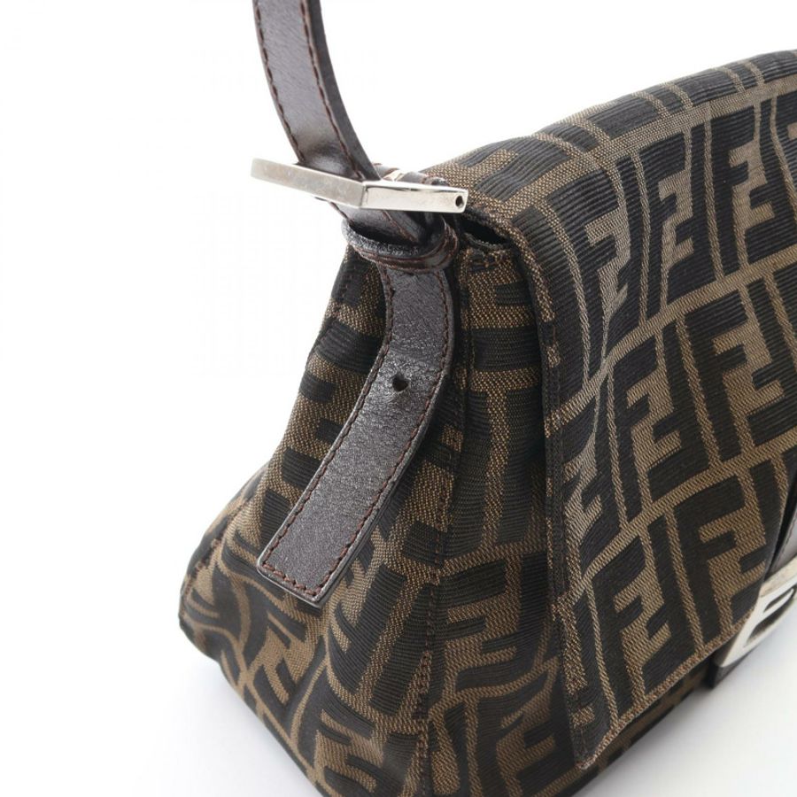 FENDI Mamma Zucca 水桶包單肩手提包帆布皮革棕色二手女款-6