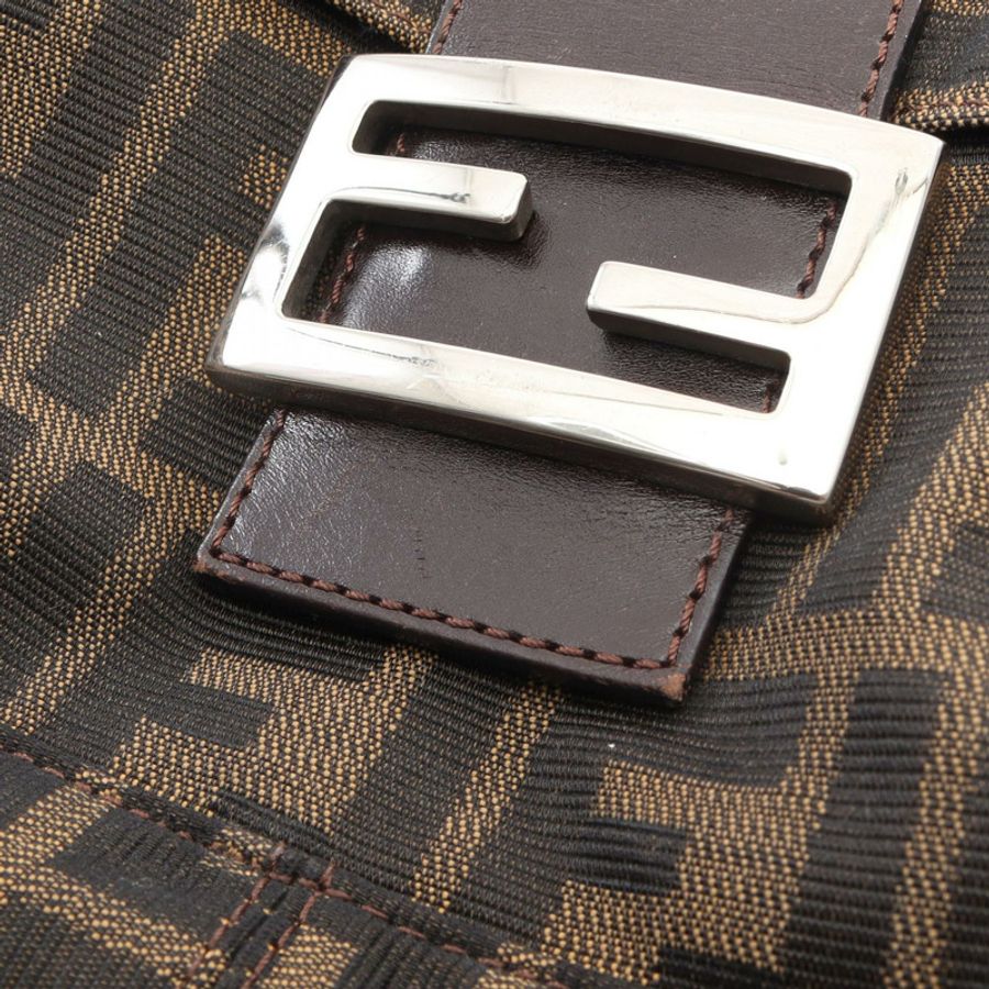 FENDI Mamma Zucca 水桶包單肩手提包帆布皮革棕色二手女款-8