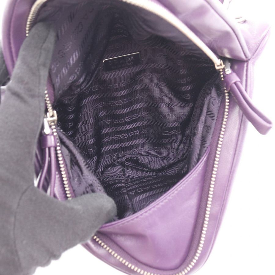 PRADA 三角形單肩斜背包 1BA315 紫色皮革二手女款-2