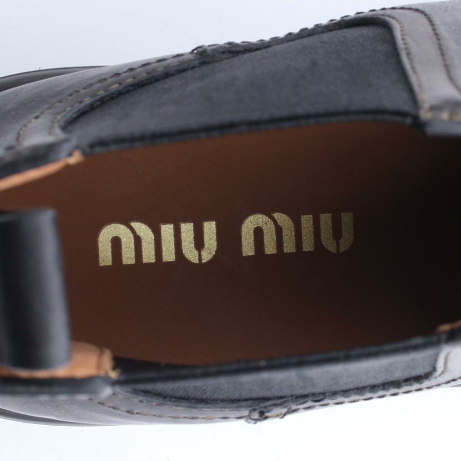 Miu Miu 做舊短靴 5T527E 皮革 黑色 二手 女款-4