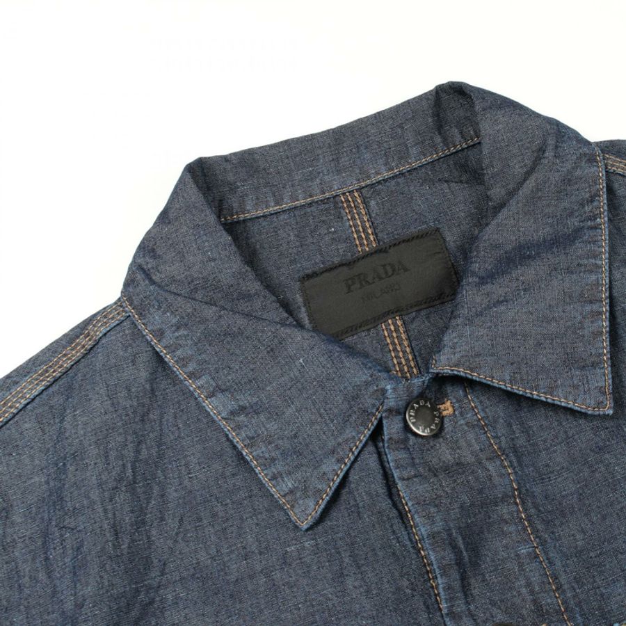PRADA 淺藍色牛仔短夾克 GEB254 純棉海軍藍 #XL 二手男款-5