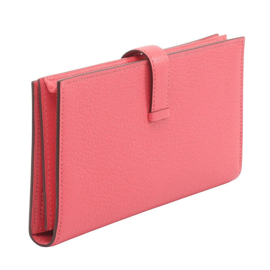 愛馬仕 Bearn Soufflet 雙折皮夾 039078CK 玫瑰杜鵑色皮革 SHW 二手-1