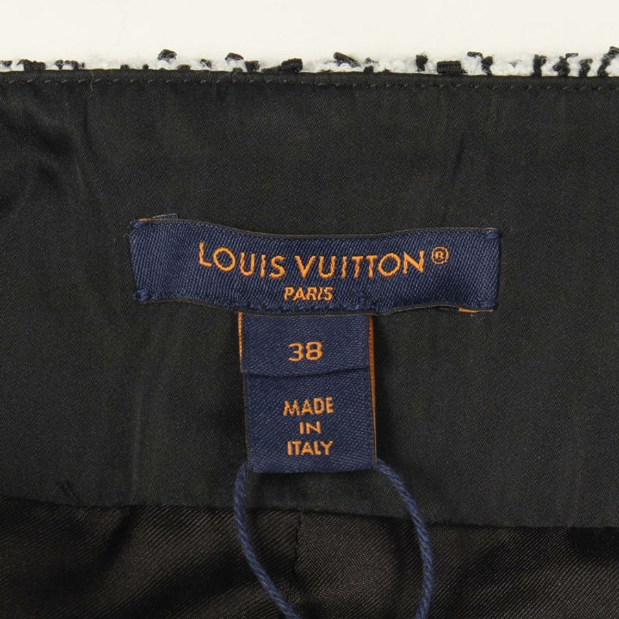 路易威登 (LOUIS VUITTON) 斜紋軟呢短裙,棉尼龍混紡,黑白配色,二手女款,尺寸 38-2