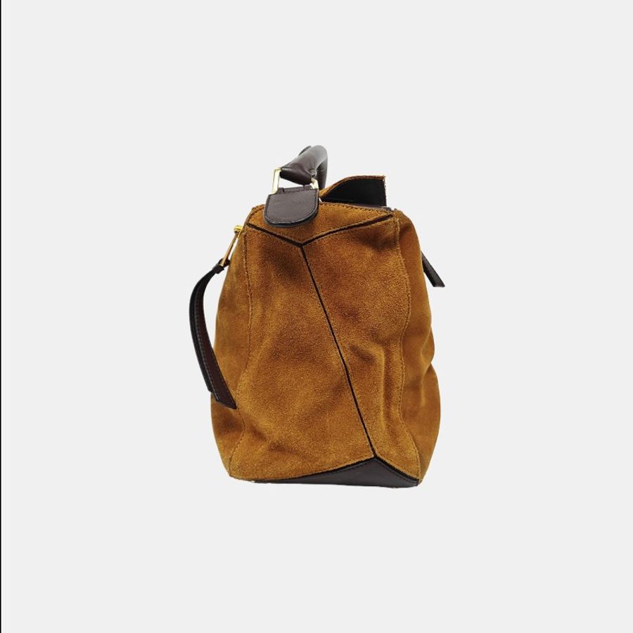LOEWE Puzzle 中號 焦糖色絨面革幾何包單肩包手提包斜挎包-2