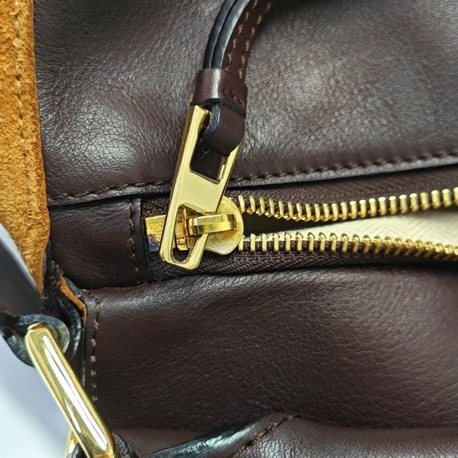 LOEWE Puzzle 中號 焦糖色絨面革幾何包單肩包手提包斜挎包-12
