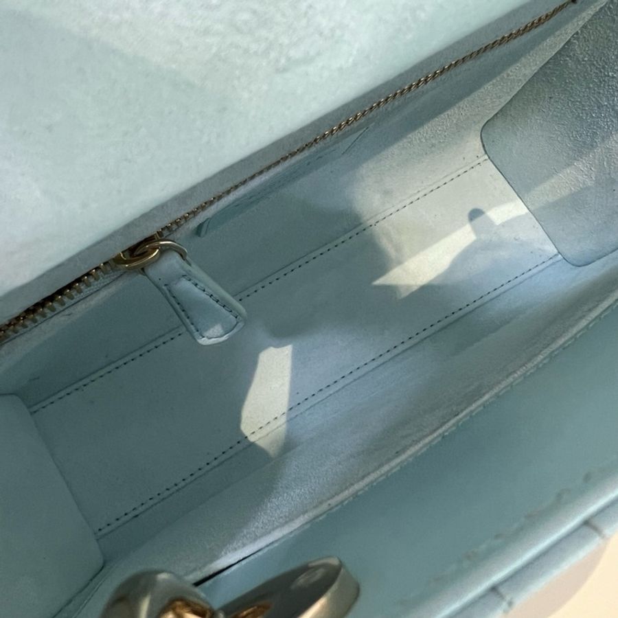 Dior/迪奧 戴妃四格藍金羊皮 金扣單肩包斜挎包手提包-7