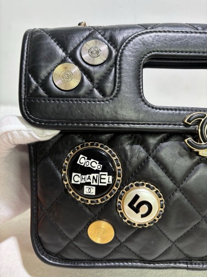 香奈兒/Chanel 黑金橫版徽章斜挎包 手提包-6