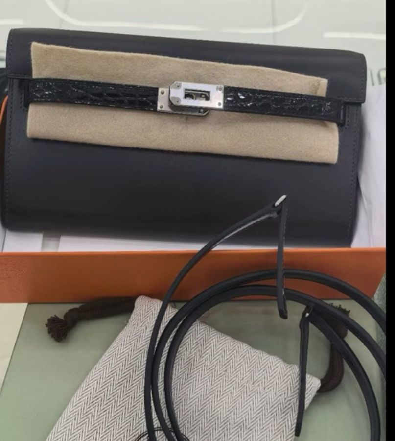 有票✨ hermes Kelly to go 灰色拼黑色鰐魚皮 epsom皮拼鰐魚 銀扣-3