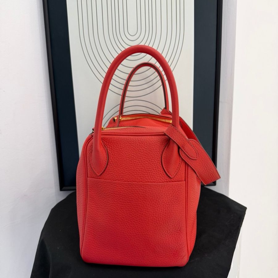 愛馬仕 lindy30 X刻 西瓜紅 HERMES Lindy 心紅色Clemence牛皮單肩包-3