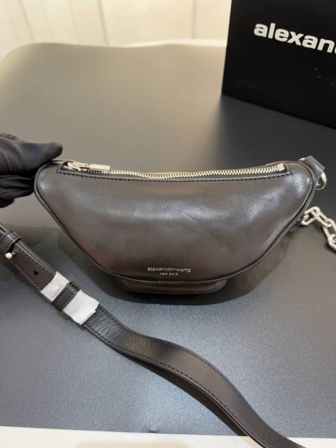 Alexander wang 亞歷山大王Attica系列 銀鏈拼皮單肩斜挎包 機車包胸包腰包 尺寸21.5*10.5cm-5