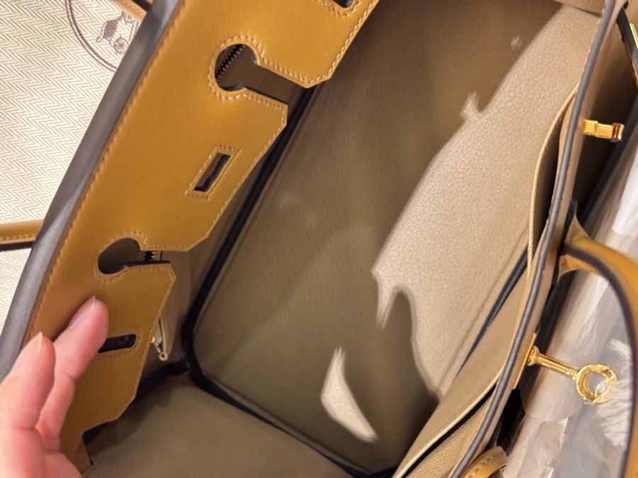 Hermes 爱马仕 鉑金包BK 25birki25芝麻色1E swift皮金扣-8