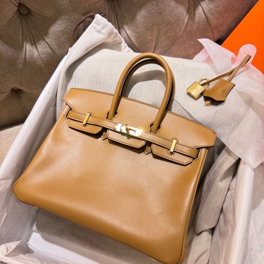 Hermes 爱马仕 鉑金包BK 25birki25芝麻色1E swift皮金扣-9