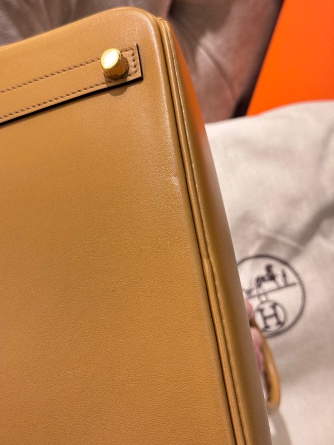 Hermes 爱马仕 鉑金包BK 25birki25芝麻色1E swift皮金扣-12