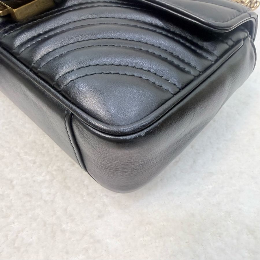 Gucci黑牛皮GG金釦Marmont鏈條斜背包-8