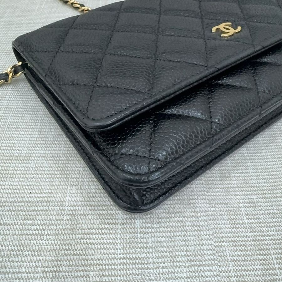 JK國際二手精品✨ Chanel woc黑金荔枝牛 芯片款 台灣購證正本-6