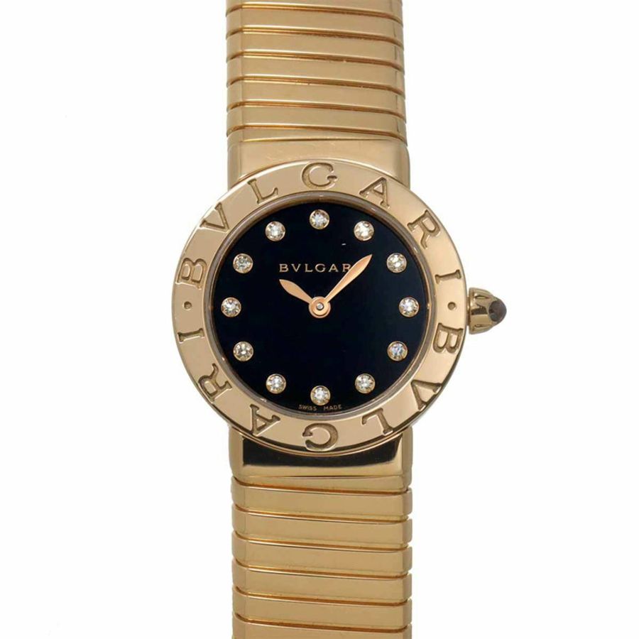 寶格麗 Tubogas BBLP262TG 12P 鑲鑽女錶,黑色錶殼,18K 玫瑰金錶殼,石英機芯-0
