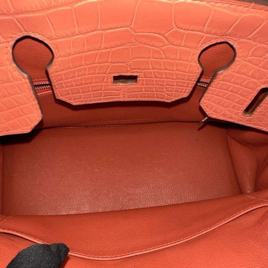 HERMES 薑餅色Birkin30霧面鱷魚皮手提包 30*20*15 98新配件塵袋 鎖鑰匙-5