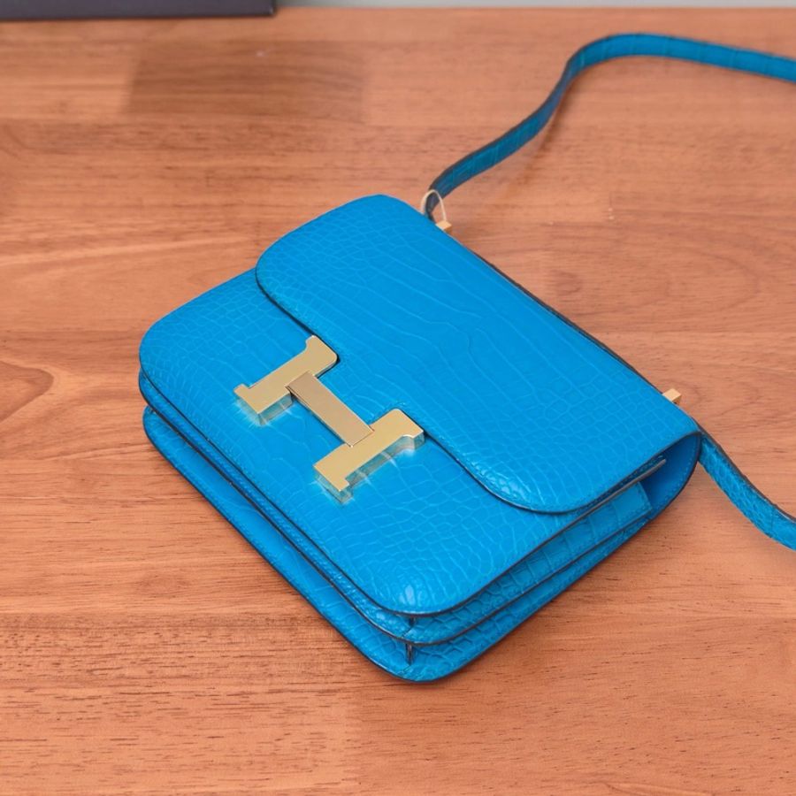 HERMES 伊茲密爾藍鱷魚皮康康肩背斜背包 19*15*4 99新配件塵袋 購證-2