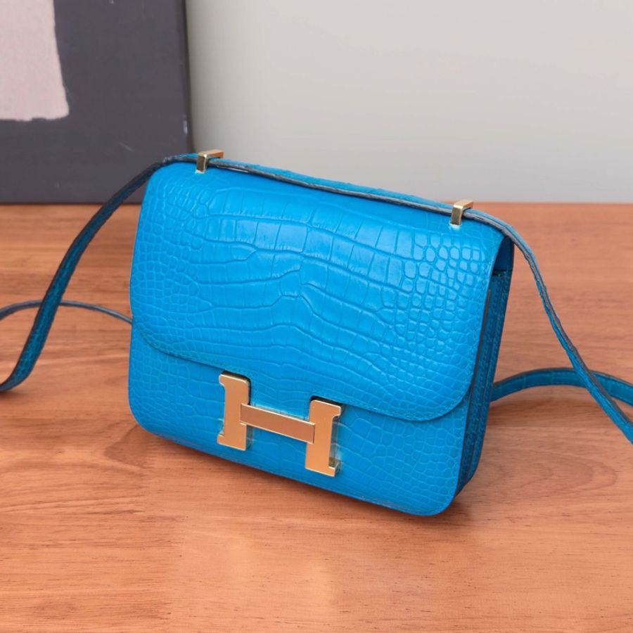 HERMES 伊茲密爾藍鱷魚皮康康肩背斜背包 19*15*4 99新配件塵袋 購證-4