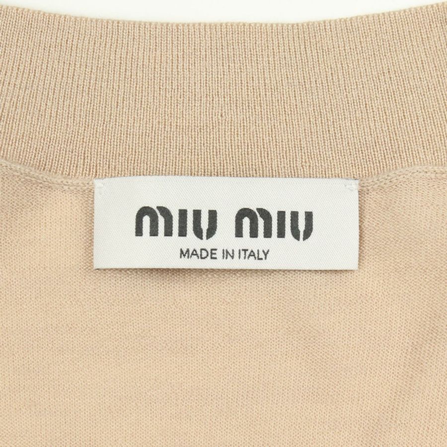 Miu Miu 標誌 V 領開襟衫,羊絨真絲混紡,米色,二手女款-2