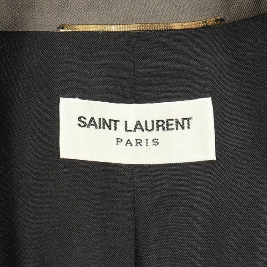 SAINT LAURENT PARIS 雙排扣修身羊毛外套 灰色 二手 女-2