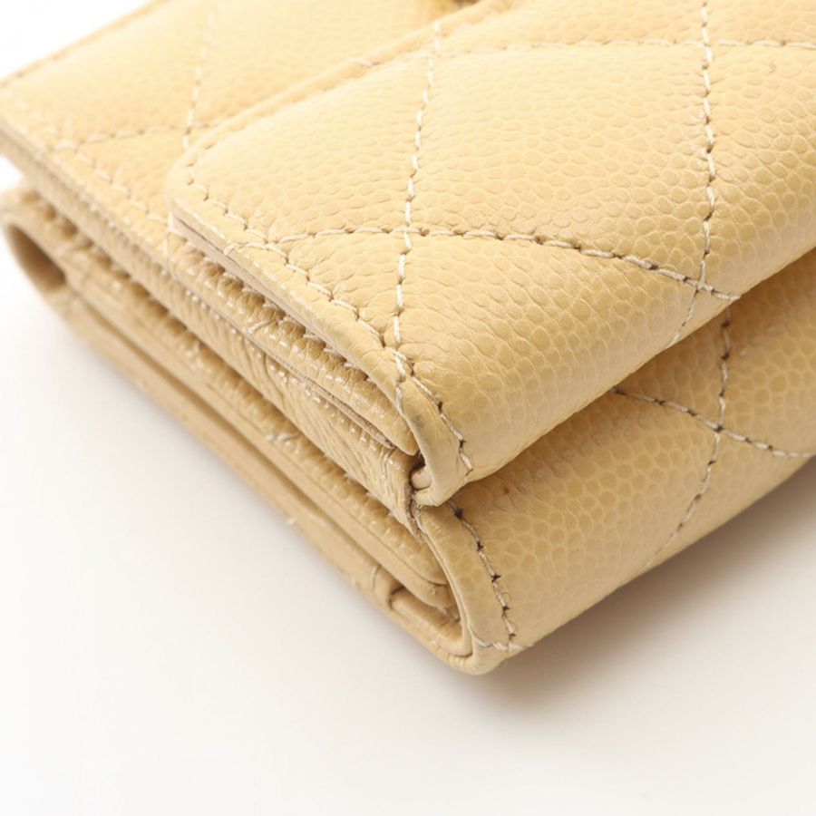 CHANEL 經典小號翻蓋錢包 Matelasse AP0230 皮革 米色 二手 GHW GHW CC-8