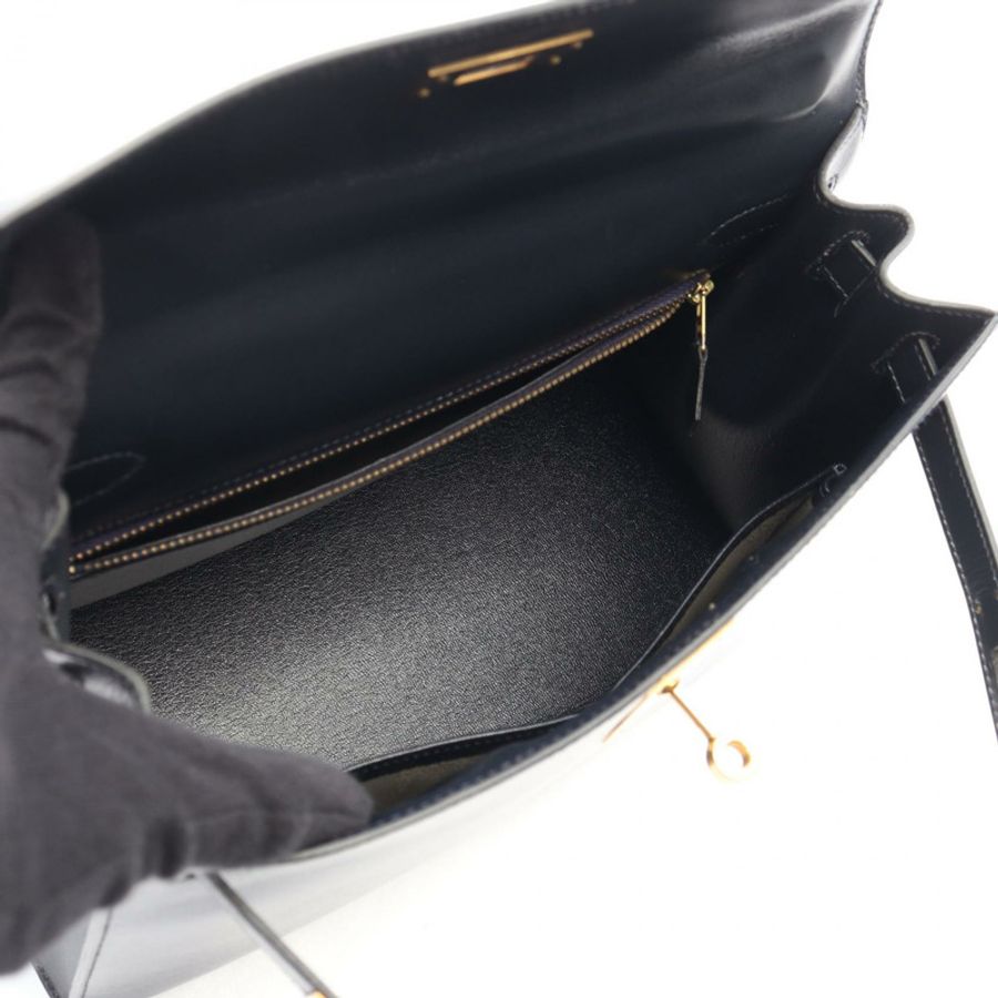 愛馬仕 Kelly 28 外縫線單肩背包,T 小牛皮,靛藍色,金色五金-2