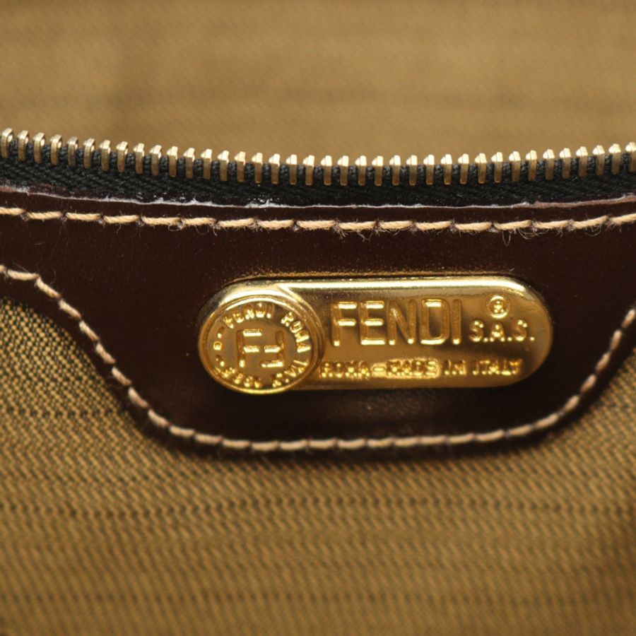 FENDI Zucca 方形手提包 尼龍皮革 棕色 二手 女士 FF-3