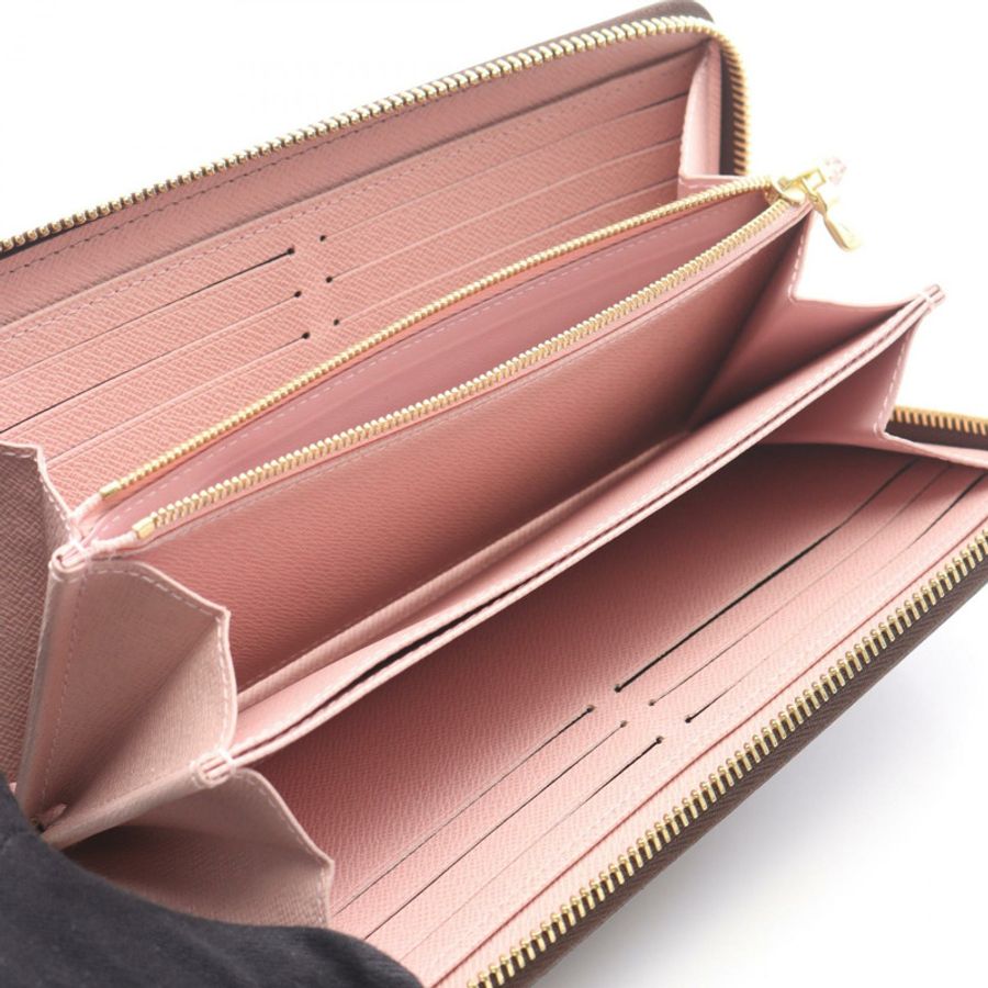 LOUIS VUITTON 拉鍊皮夾 長皮夾 N60046 Damier Ebene 玫瑰色 balerine-2