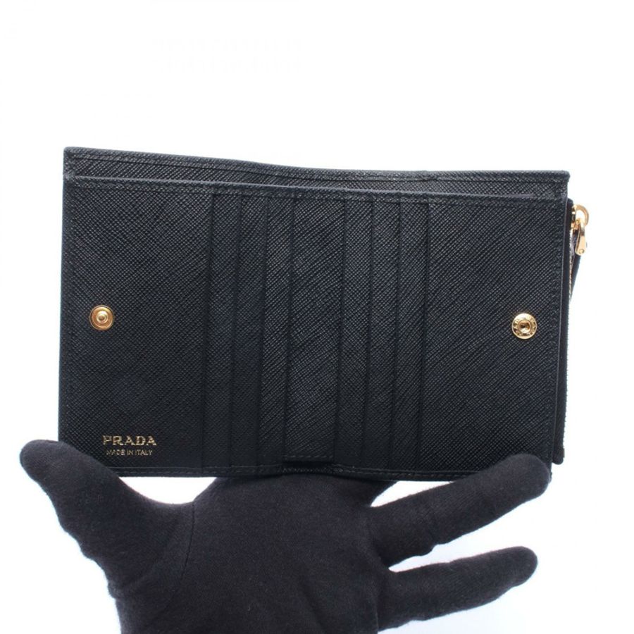 PRADA SAFFIANO TRIANG 雙折皮夾 1ML050QHHF0002 Saffiano 皮革 黑色 全新 女士-2