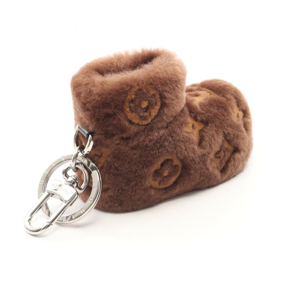 路易威登 (LOUIS VUITTON) 足跡圖案 Monogram 鑰匙圈 M01690 皮革毛絨棕色 二手女士-1