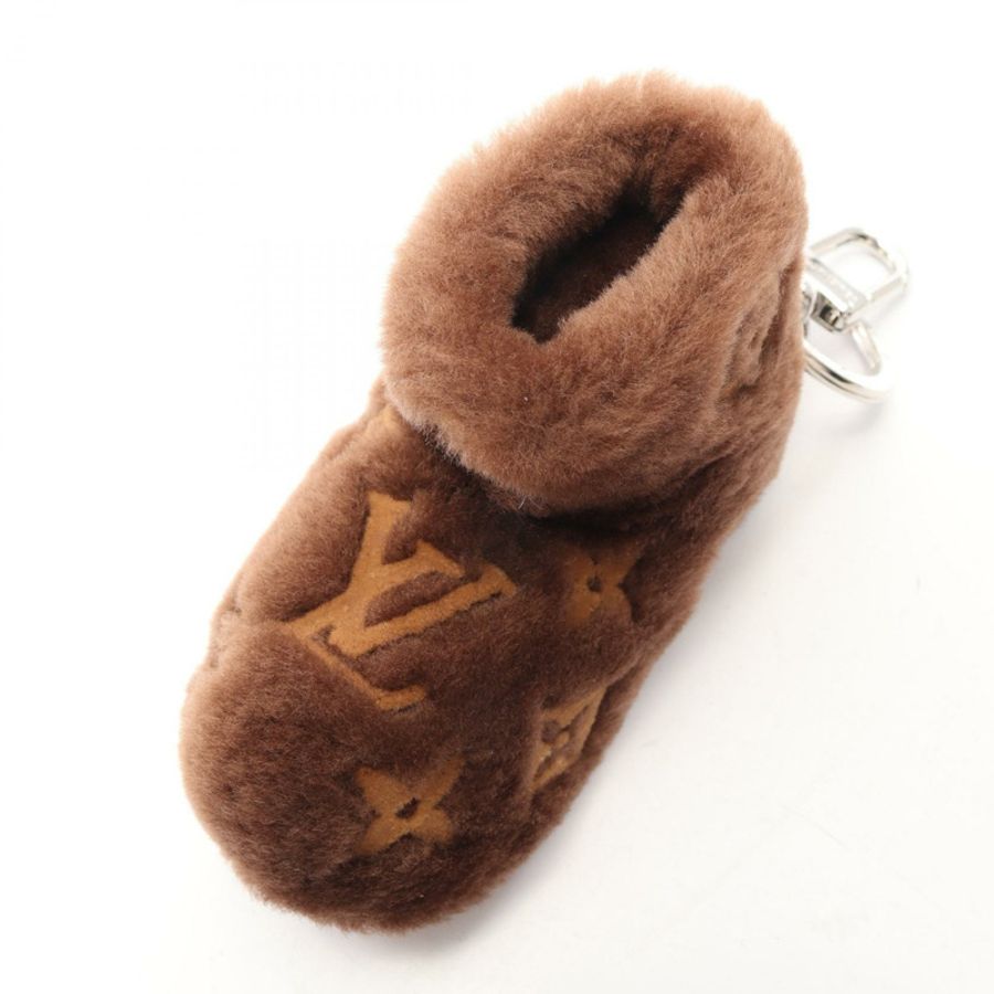 路易威登 (LOUIS VUITTON) 足跡圖案 Monogram 鑰匙圈 M01690 皮革毛絨棕色 二手女士-4